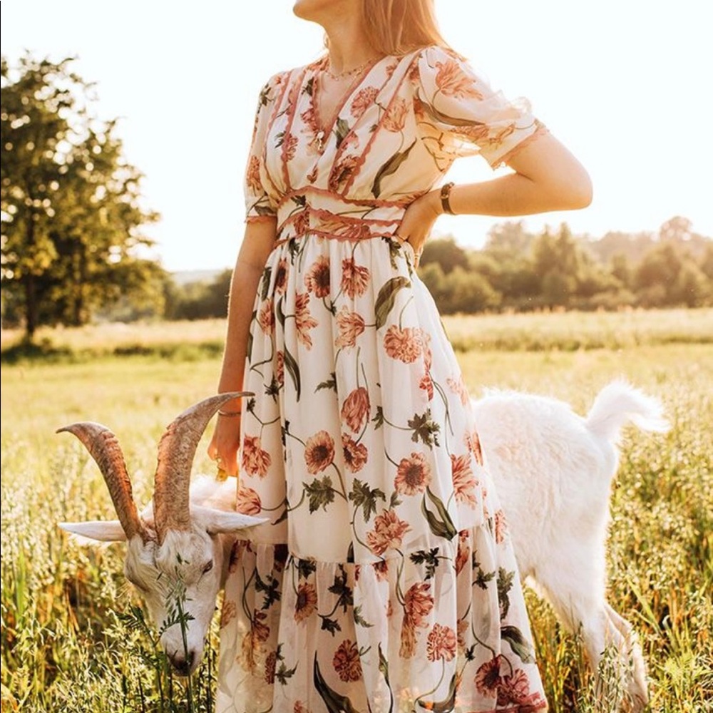 LACEY EDGE FLORAL PRINTED CHIFFON DRESS (pre-loved) - Picture 7 of 15